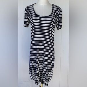 Tommy Jeans Women’s Rib Knit Tee Shirt Dress Athletic Side Stripes Size Med